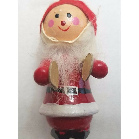 Santa Elf Holding Cymbals Vintage Wood Christmas Tree Ornament Decor 3.5" Tall - Picture 9 of 10